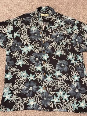 Tommy Bahama Black Top with Teal Floral Print